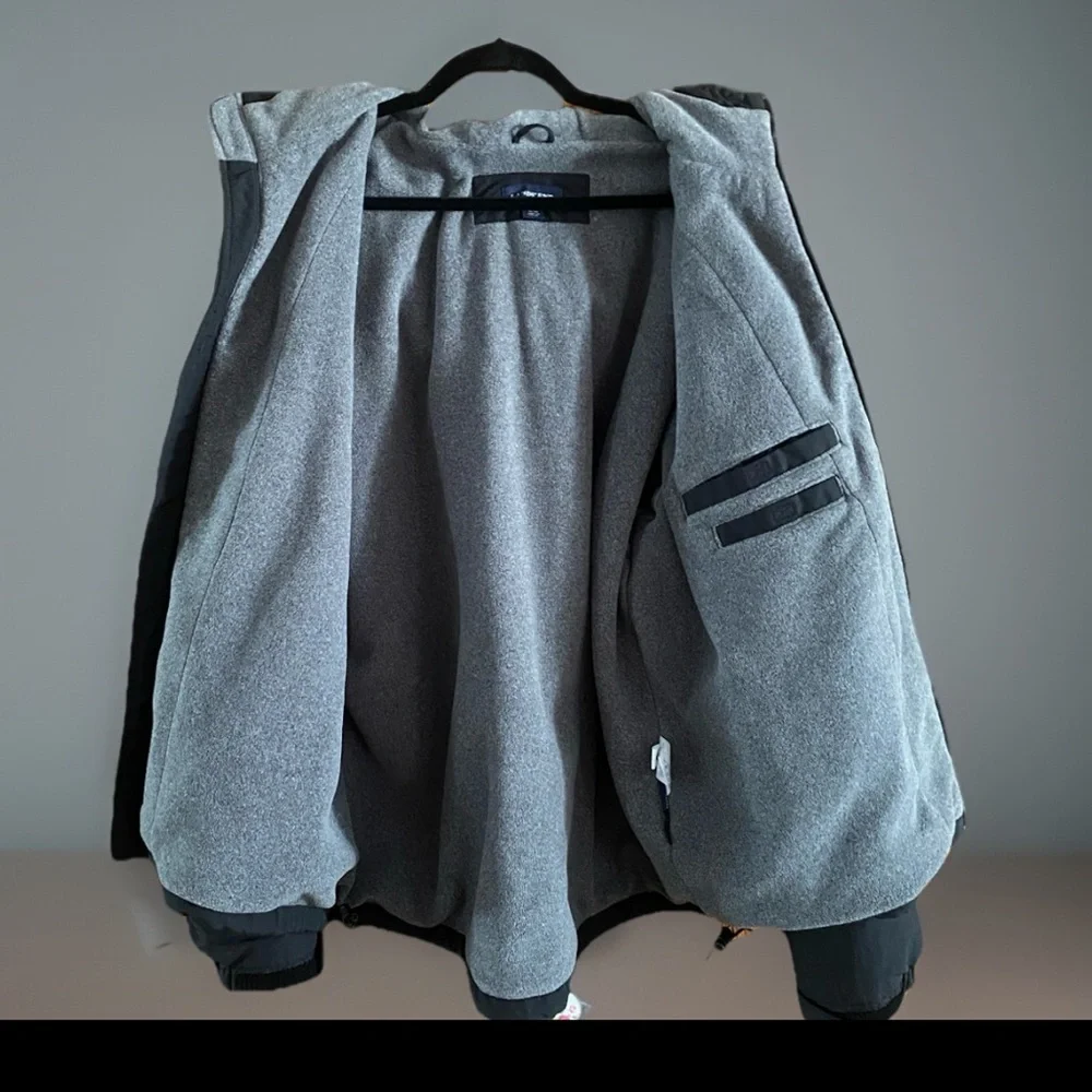 Lands’ End Japan Reversible Hooded Jacket Large Black Nylon Gray Fleece 00s Y2K